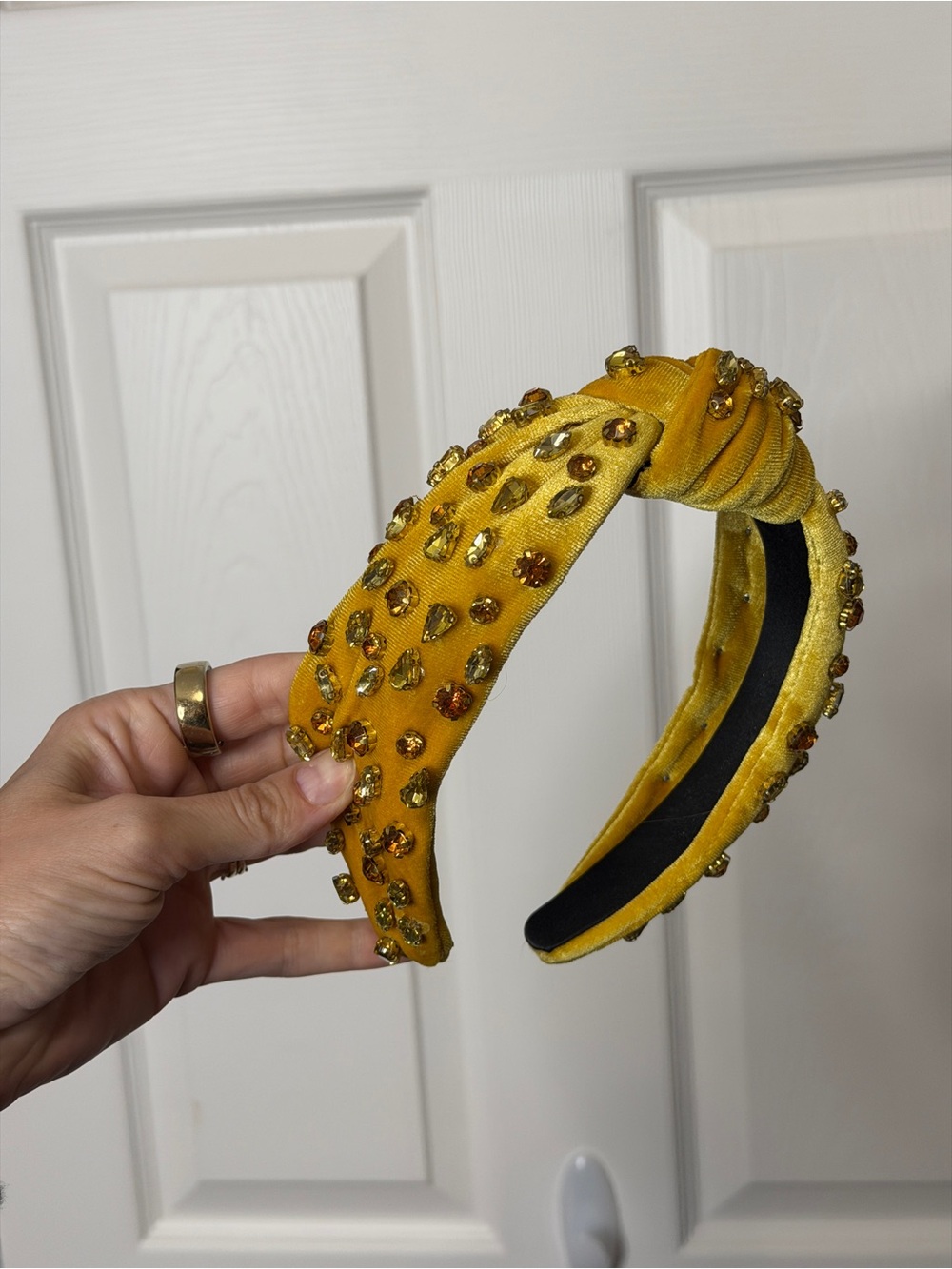 Bejeweled Yellow Velvet Knotted Headband
